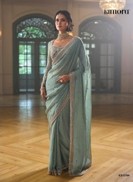 Pastel Green Colour Iconic Vol 5 By Kimora Fancy Fabric Designer Beads Work Saree Ks 5784